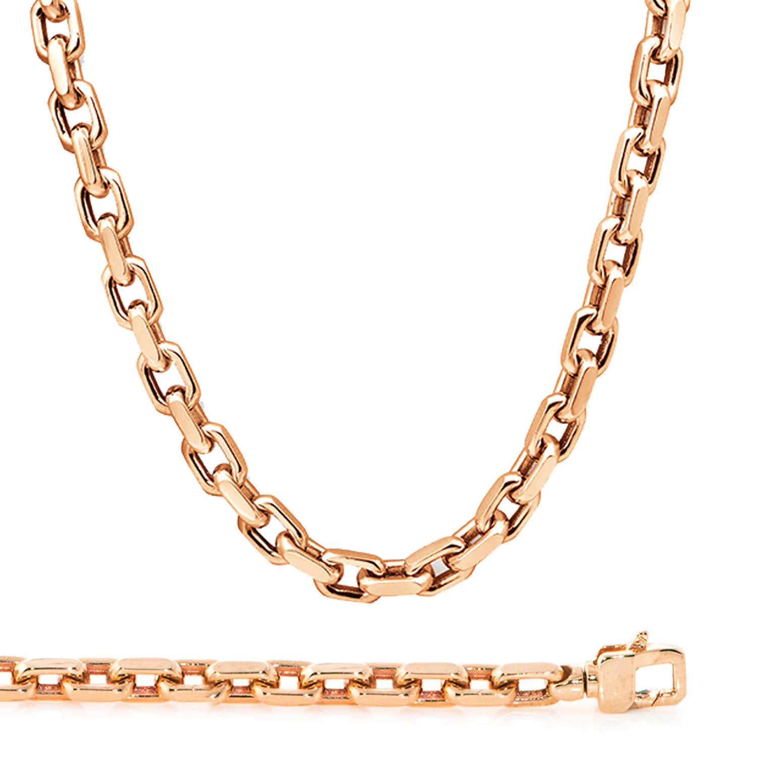 14K Rose Gold 10mm Handcrafted Rolo Chain Necklace 36 Inches